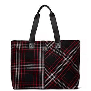 Stylish Black and Red Plaid Tote Bag Victoria secret